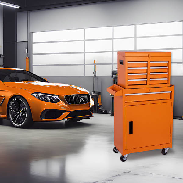 工具箱，5抽屉滚动工具储物柜，带可拆卸顶部工具箱、衬垫、通用可锁轮、可调节搁板、锁定装置、金属工具车，适用于车库车间-7