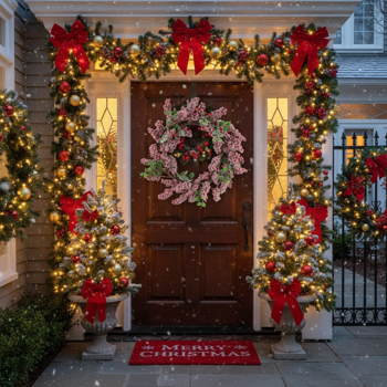 圣诞松果花环18x18x4.5“永恒的红色磨砂墙挂浆果戒指节日门装饰FBA发货