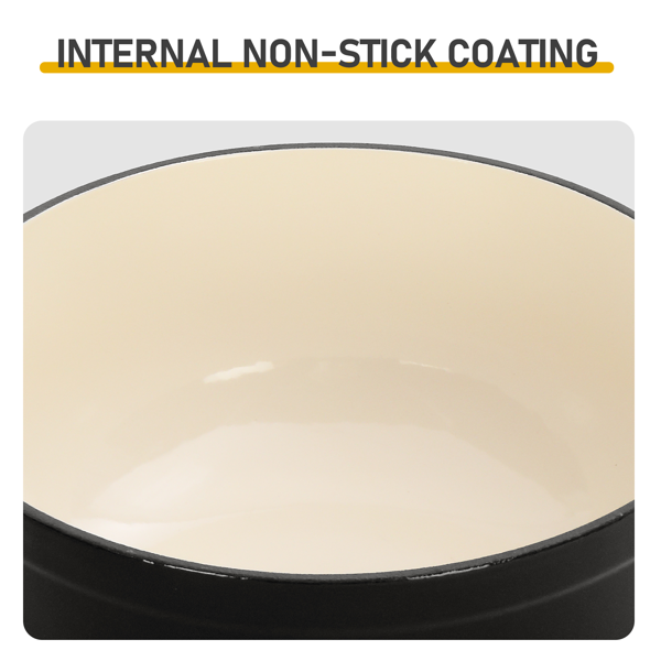 铸铁 6QT 烹饪锅具 纯黑色 含两个硅胶手套 珐琅锅-5