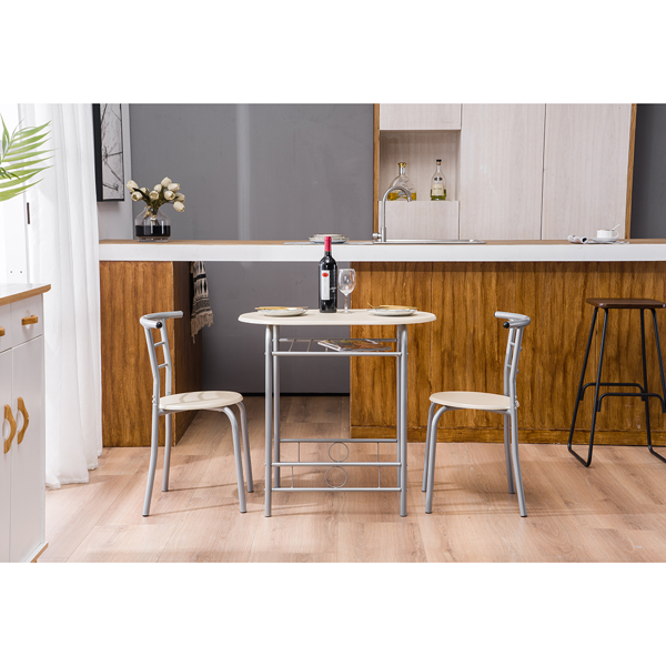 拆装 密度板 铁 原木色 银色烤漆 餐桌椅套装 1桌2椅 椭圆形桌面-15