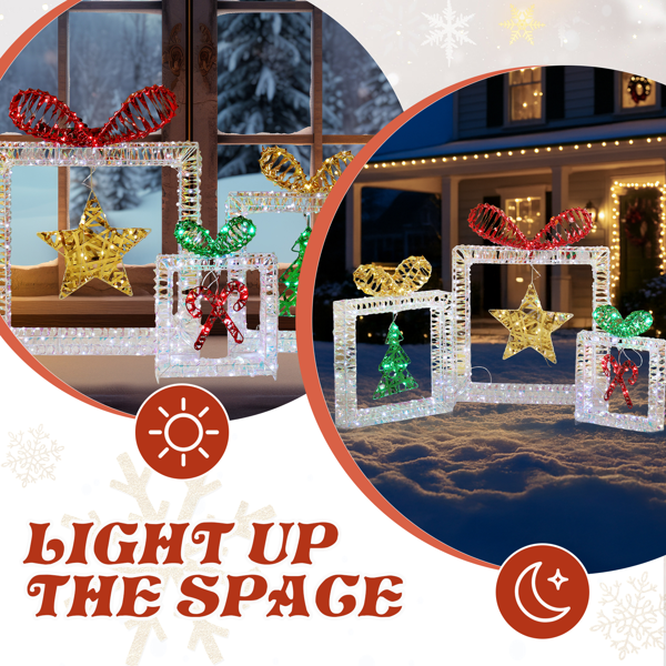 3pcs  130*10*70CM  幻彩虹膜  镂空礼物盒  357L铜丝灯 白灯 电池盒  圣诞灯饰经典元素-5