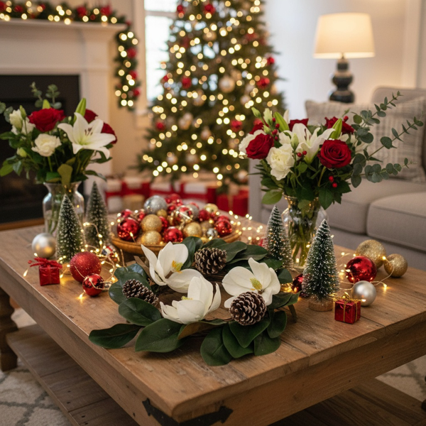 22英寸圣诞花环乳白色白玉兰优雅假日门装饰，室内外松果插花壁挂FBA发货-8