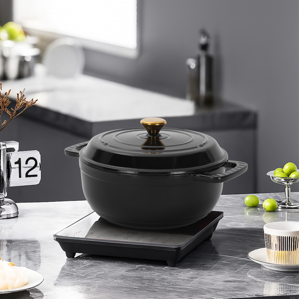 铸铁 6QT 烹饪锅具 纯黑色 含两个硅胶手套 珐琅锅-11