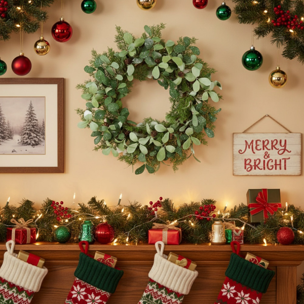 24英寸圣诞雪松花环 全奢华绿植 节日门饰 节日松果与浆果点缀FBA发货-2