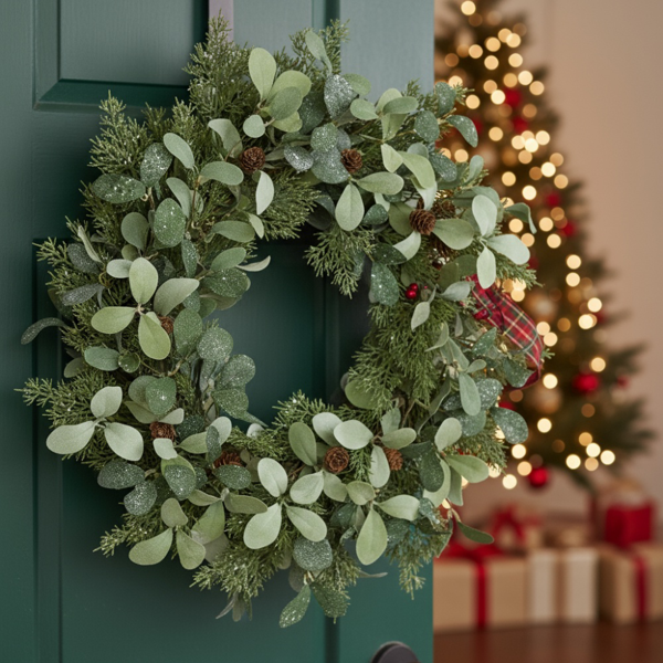 24英寸圣诞雪松花环 全奢华绿植 节日门饰 节日松果与浆果点缀FBA发货-13