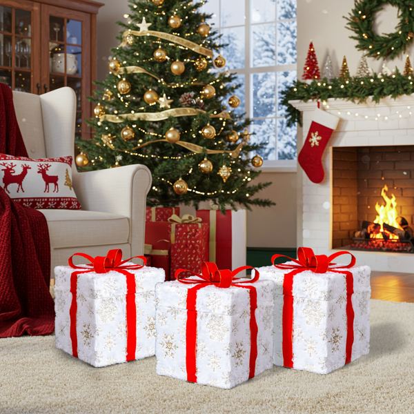 12in 白色  绒布 电动开盖小鹿礼物盒  60L暖白皮线灯 圣诞灯饰礼盒 24V 7.2W 美规-12