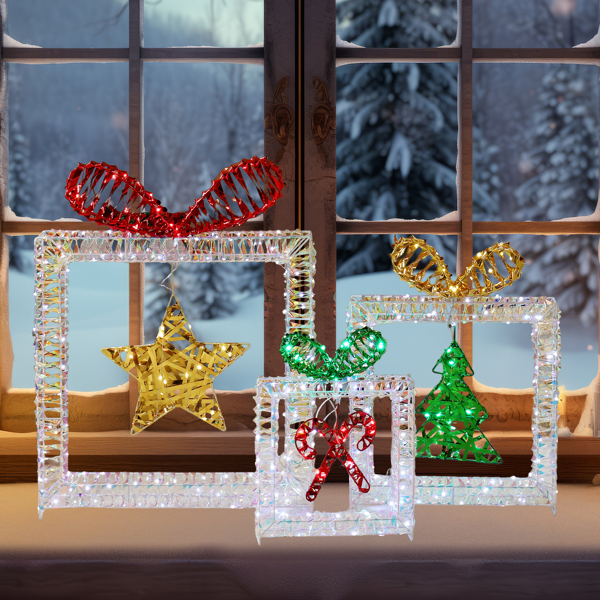 3pcs  130*10*70CM  幻彩虹膜  镂空礼物盒  357L铜丝灯 白灯 电池盒  圣诞灯饰经典元素-8