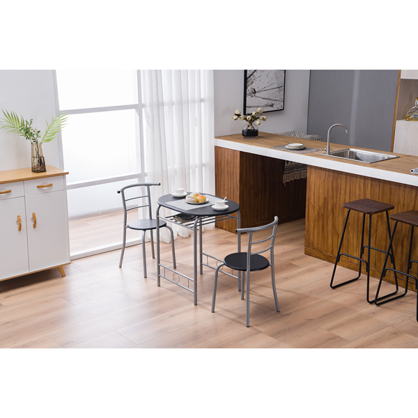 拆装 密度板 铁 黑色 银色烤漆 餐桌椅套装 1桌2椅 椭圆桌面-23