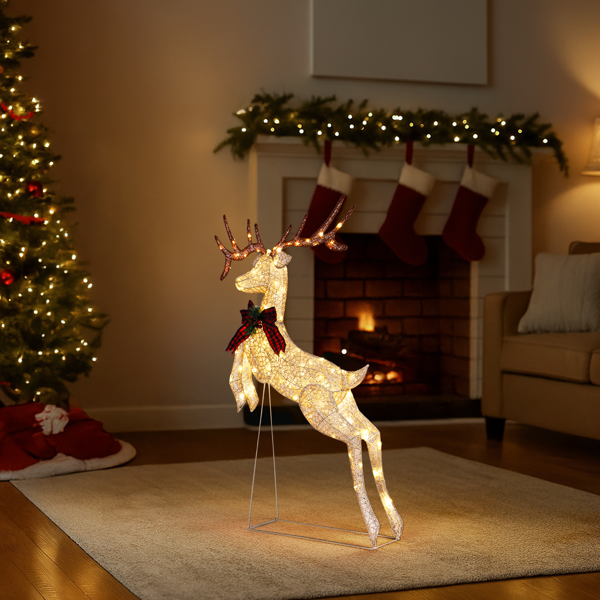 5ft  金色  跳跃驯鹿 撒粉网布 100L暖白皮线灯  圣诞灯饰麋鹿 4.5V 3.6W 英规-16