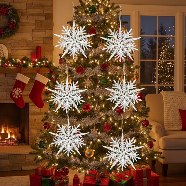 6件套6.1英寸圣诞树装饰品雪花挂饰节日派对用品乡村圣诞树挂件FBA发货-17