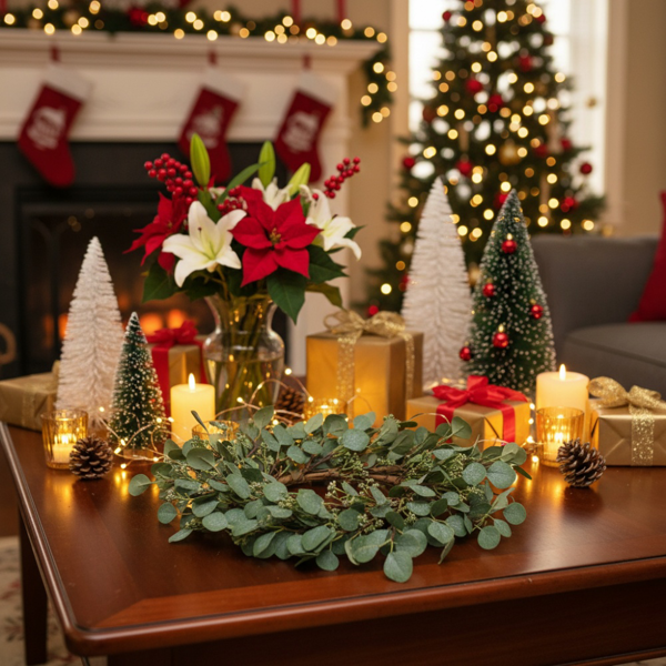 23.6英寸圣诞桉树花环绿色门花环假叶花环婚礼家前门装饰FBA发货-19