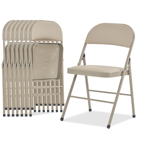 4pcs 简易皮革 PVC 钢管 浅棕色 软包折叠椅 40*45*78cm-13