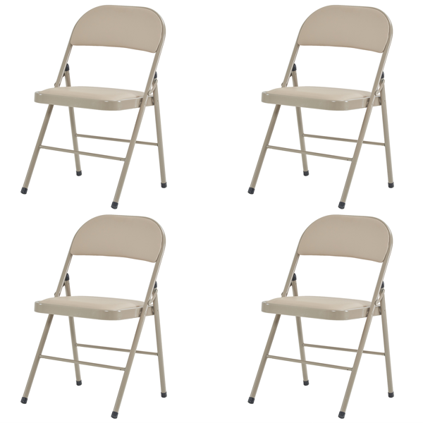 4pcs 简易皮革 PVC 钢管 浅棕色 软包折叠椅 40*45*78cm-1