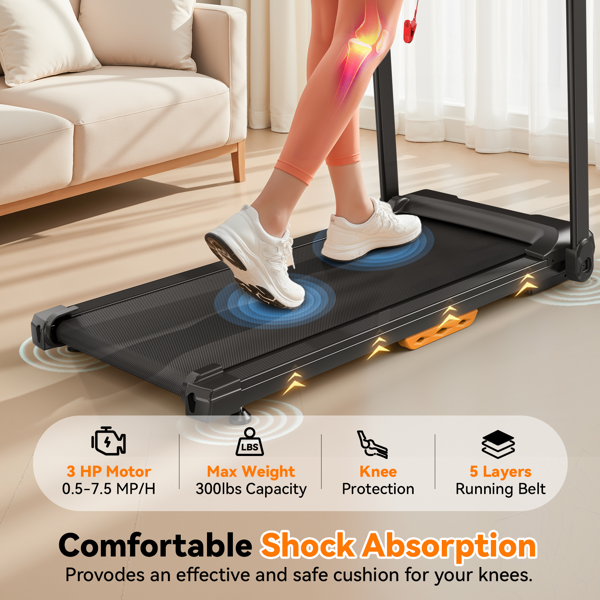 带倾斜跑步机的跑步机2.5HP静音无刷，300磅容量，应用程序，带液晶显示器的脉搏传感器心率-6