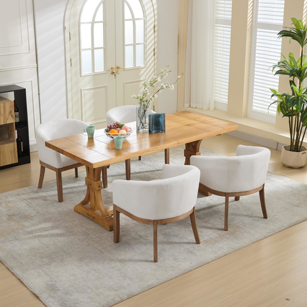 中世纪现代软垫桶形餐椅，带扶手，农舍亚麻厨房和餐厅椅子，天然硬木框架，19 英寸宽，客厅装饰椅，单件装，米色，SW1891BG-6