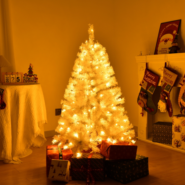 4ft 白色 140灯 暖色8模式    346枝头 自动树 PVC 圣诞树 英规-5