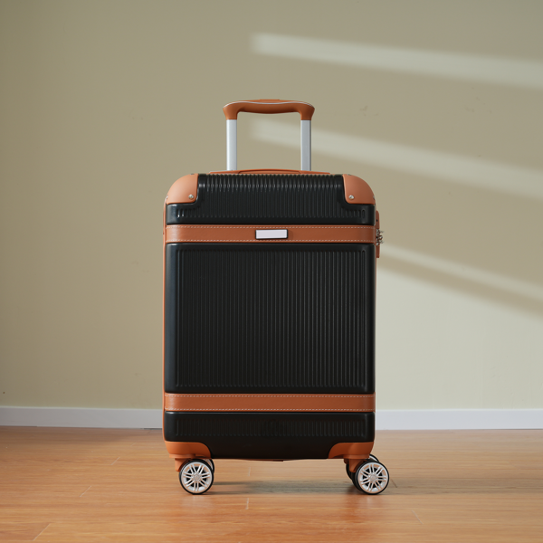 硬壳行李箱套装 3 件套三合一手提随身行李箱 拉杆箱 22x14x9 航空认可，双旋转轮带 TSA 锁，适用于 男性女性，黑色（20 英寸）-7