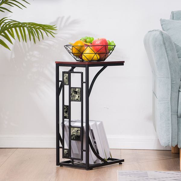 P2密度板 单层 边几 C型 碎石图案 桌面棕色 黑色喷塑 30.5*21*54cm-15