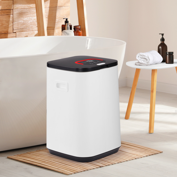 美规 HSTW-12 22L 烘干机 120V 400-420W 带挂钩 带香薰盒 盖上提手 带电源线收纳  PP+ABS 白色机身黑色头盖 浴巾毛巾加热桶 定时加热 延时预约 60°温变提示 三档定时 LED触屏操作 方形桶-9
