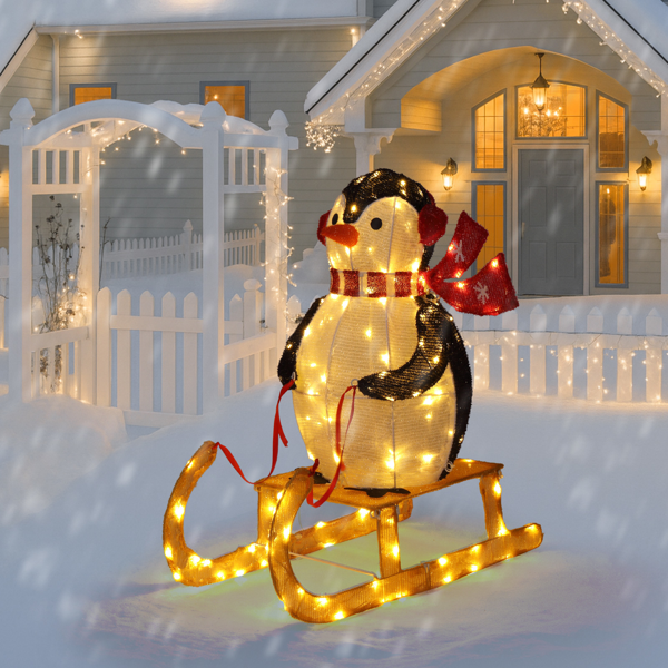 2.2ft  黑白色  蒙布 130灯暖白LED  企鹅雪橇   圣诞灯饰动物元素 30V 3.6W 美规-11