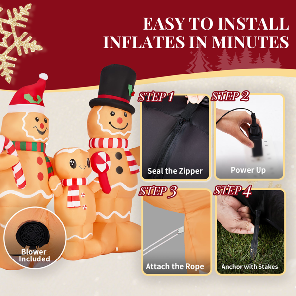 6.3FT 姜饼人一家 5颗暖光LED 210D涤纶 圣诞充气装饰 12V 12V,1250mA 英规-5