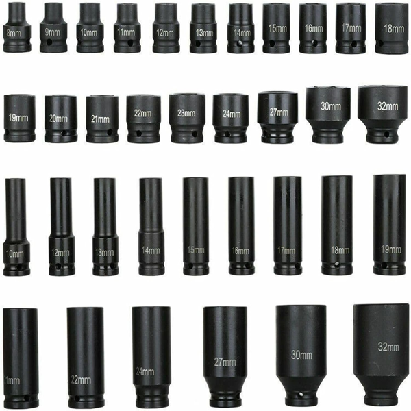 35PC 1/2英寸冲击套筒套件6点公制尺寸8-32mm，驱动深主轴螺母冲击套筒套件，带便携式外壳，红色（周末不发货，禁售亚马逊）-8