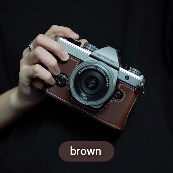 真皮手工相机手柄包，适用于奥林巴斯 OM SYSTEM OMVt（咖啡色）-6