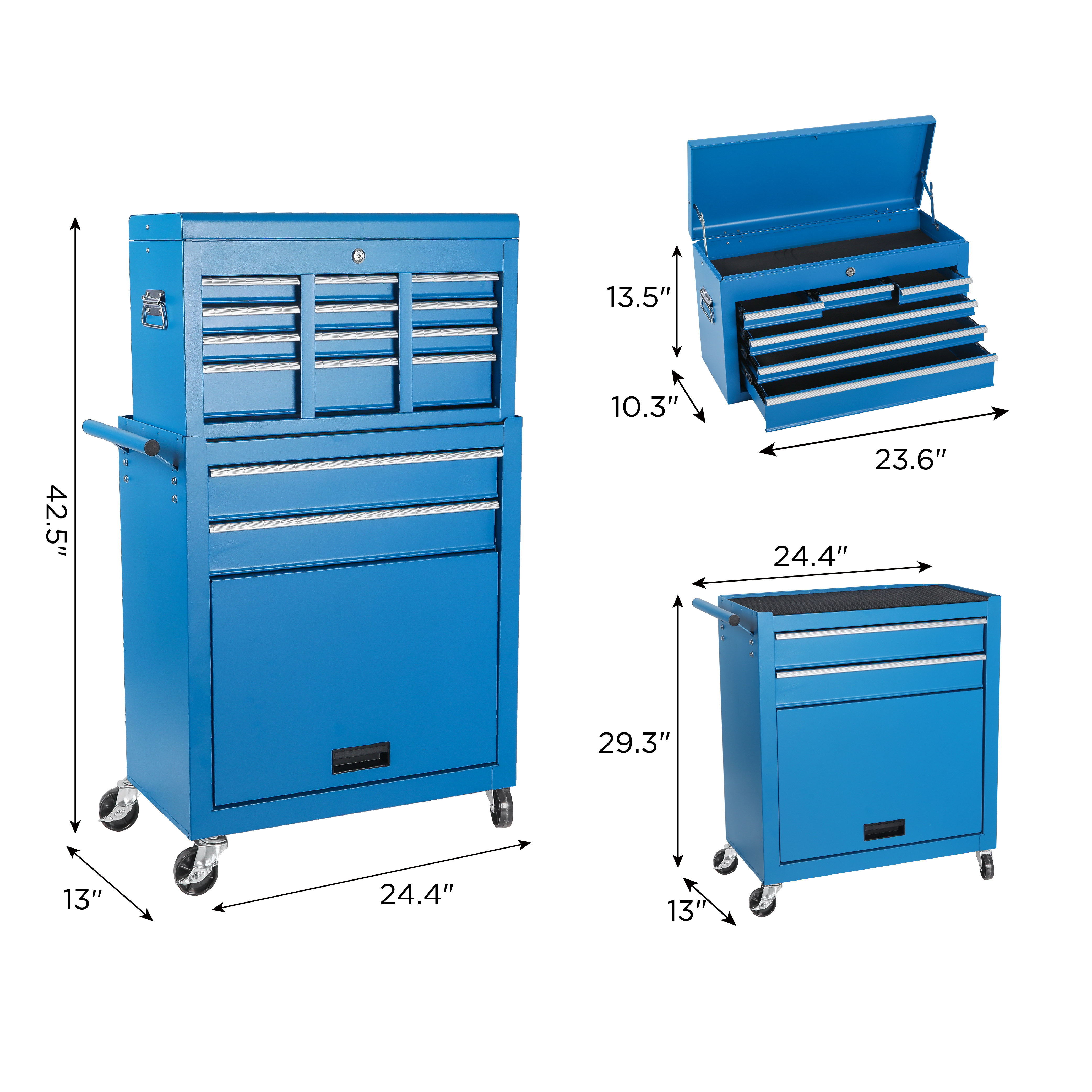Tool Chest, 8-Drawer Rolling Tool Storage Cabinet with 2 in 1 Detachable Top Tool Box, Liner, Lockable Wheels view 5
