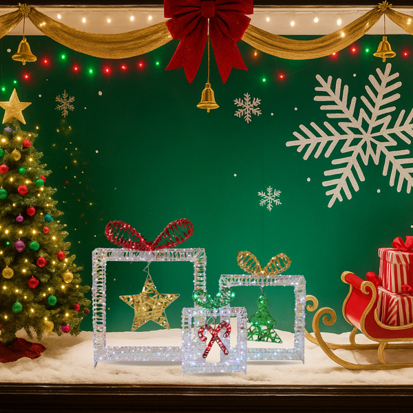 3pcs  130*10*70CM  幻彩虹膜  镂空礼物盒  357L铜丝灯 白灯 电池盒  圣诞灯饰经典元素-6