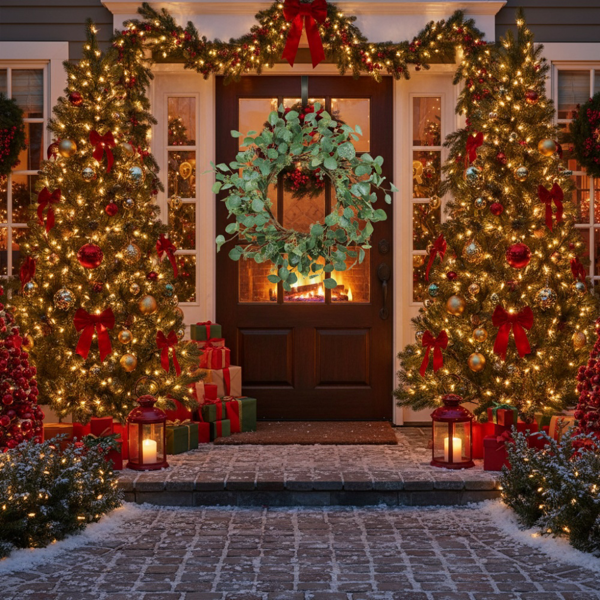 23.6英寸圣诞桉树花环绿色门花环假叶花环婚礼家前门装饰FBA发货-23