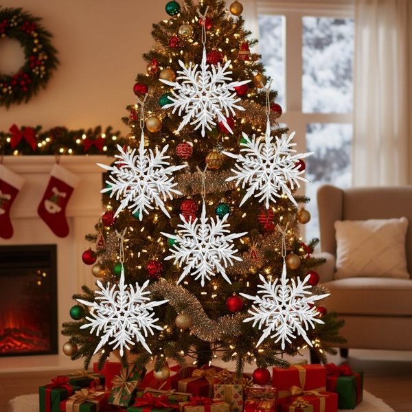 6件套6.1英寸圣诞树装饰品雪花挂饰节日派对用品乡村圣诞树挂件FBA发货-3