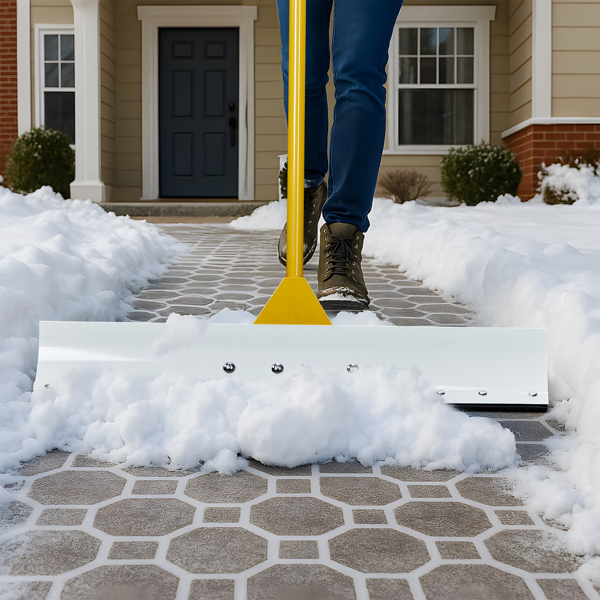 29*5in T型带握把除雪铲 黄色手柄+白色刀片 人力除雪车 铁艺-11