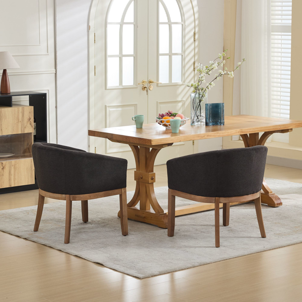 中世纪现代软垫桶形餐椅，带扶手，农舍亚麻厨房和餐厅椅子，天然硬木框架，19 英寸宽，客厅装饰椅，单件装，黑色，SW1891BK-12