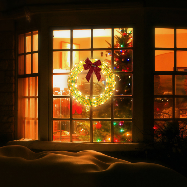 24in 幻彩虹膜 花环带蝴蝶结  84L暖白皮线灯  PET 圣诞灯饰花环 4.5V 3.6W 美规-8