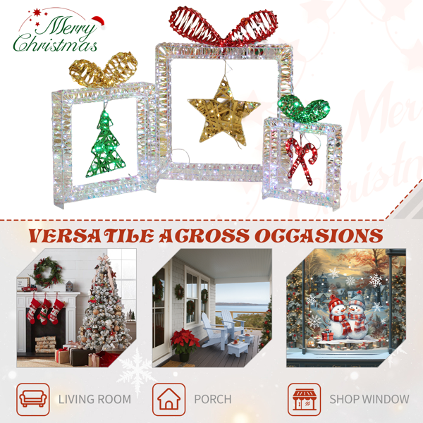 3pcs  130*10*70CM  幻彩虹膜  镂空礼物盒  357L铜丝灯 白灯 电池盒  圣诞灯饰经典元素-2