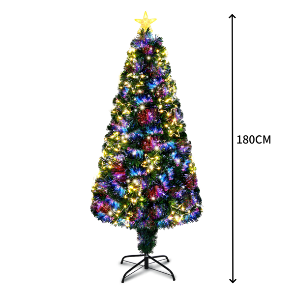 6ft   绿色 光纤 36灯 暖光 七彩8模式    230枝头 带星星配饰  顶部带星星   PVC 圣诞树 英规-7
