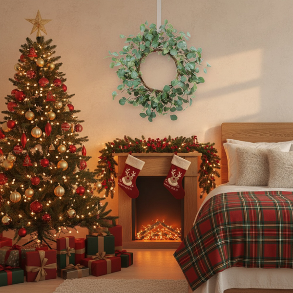 23.6英寸圣诞桉树花环绿色门花环假叶花环婚礼家前门装饰FBA发货-14