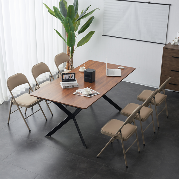 6pcs 简易皮革 PVC 钢管 浅棕色 软包折叠椅 40*45*78cm-37