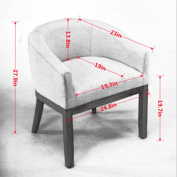 中世纪现代软垫桶形餐椅，带扶手，农舍亚麻厨房和餐厅椅子，天然硬木框架，19 英寸宽，客厅装饰椅，单件装，米色，SW1891BG-7