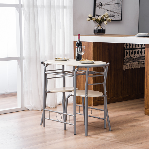 拆装 密度板 铁 原木色 银色烤漆 餐桌椅套装 1桌2椅 椭圆形桌面-32