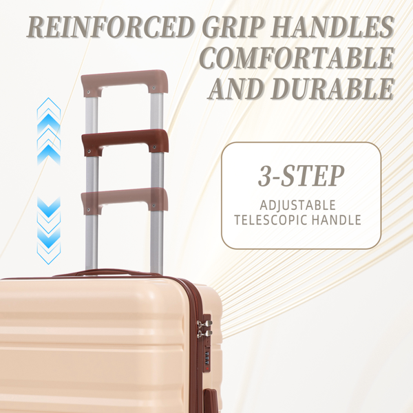 20 英寸/24 英寸/28 英寸 3 件/套三合一 ABS 万向轮行李箱，可随身携带，颜色匹配，密码锁（米色）-3
