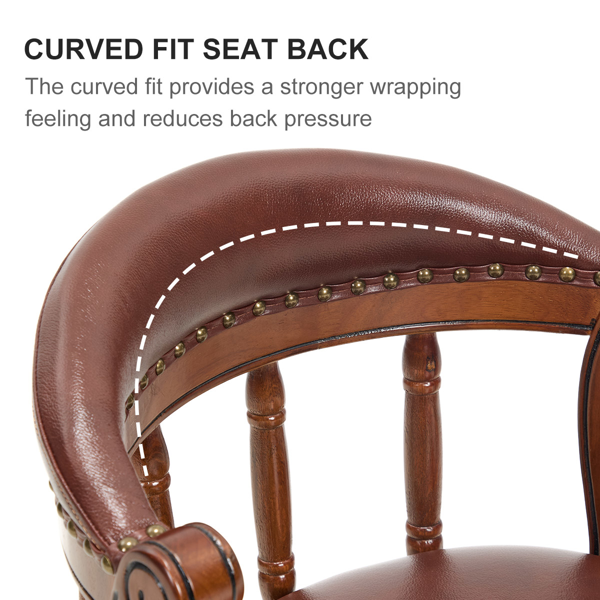 座椅高度 26.5 英吋牛皮木質吧台凳，360 度旋轉吧台高度椅，靠背，適用於家庭廚房檯面（棕色 1 件）-4
