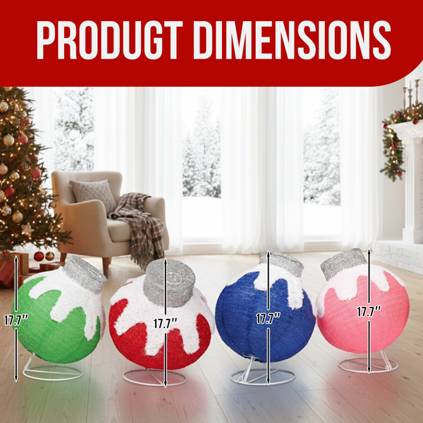 4pcs  18in  蓝粉绿红 灯球组合 葱布 320L多色皮线灯   伸缩款 圣诞灯饰经典元素 30V 6W 美规-4