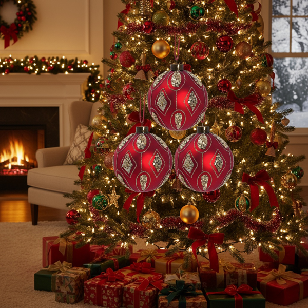 4件套4.7英寸圣诞玻璃球装饰品用于圣诞树悬挂派对用品节日装饰FBA发货-12