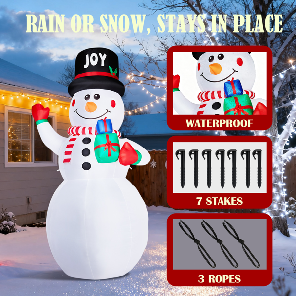 12FT 高款礼物盒雪人 3颗白光LED 加1个灯盘 190D涤纶  圣诞充气装饰 12V 12V,2000mA 美规-3