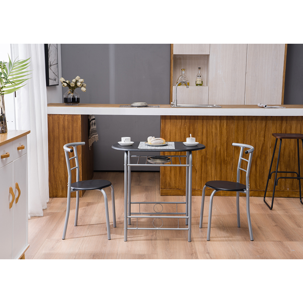 拆装 密度板 铁 黑色 银色烤漆 餐桌椅套装 1桌2椅 椭圆桌面-33