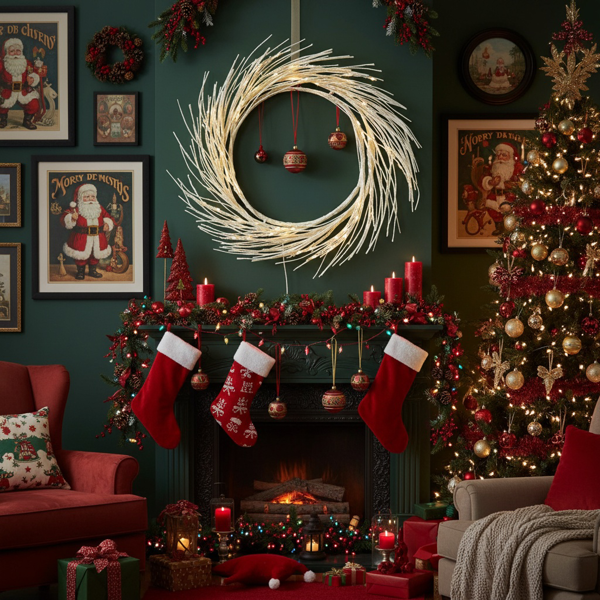 24英寸LED灯圣诞花环电池驱动前门装饰，适用于室内外节日花环FBA发货-1