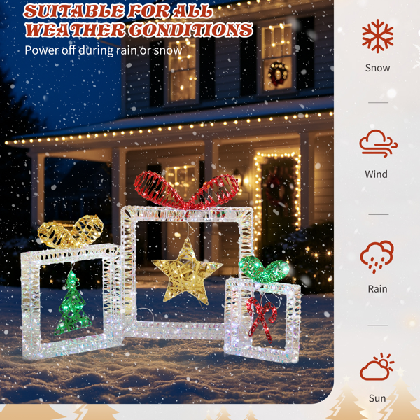 3pcs  130*10*70CM  幻彩虹膜  镂空礼物盒  357L铜丝灯 白灯 电池盒  圣诞灯饰经典元素-10