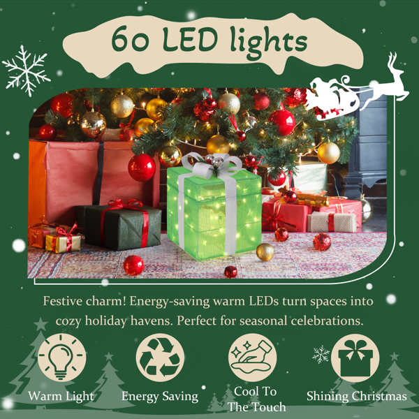 12in 绿色 葱布 电动开盖雪人礼物盒  60L暖白皮线灯 圣诞灯饰礼盒 24V 7.2W 美规-5