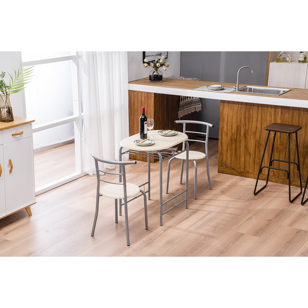 拆装 密度板 铁 原木色 银色烤漆 餐桌椅套装 1桌2椅 椭圆形桌面-17